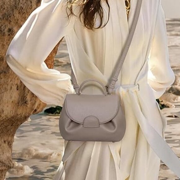 Neiman Marcus Vegan Leather Grey Top Handle Flap Bag - Picture 4 of 4